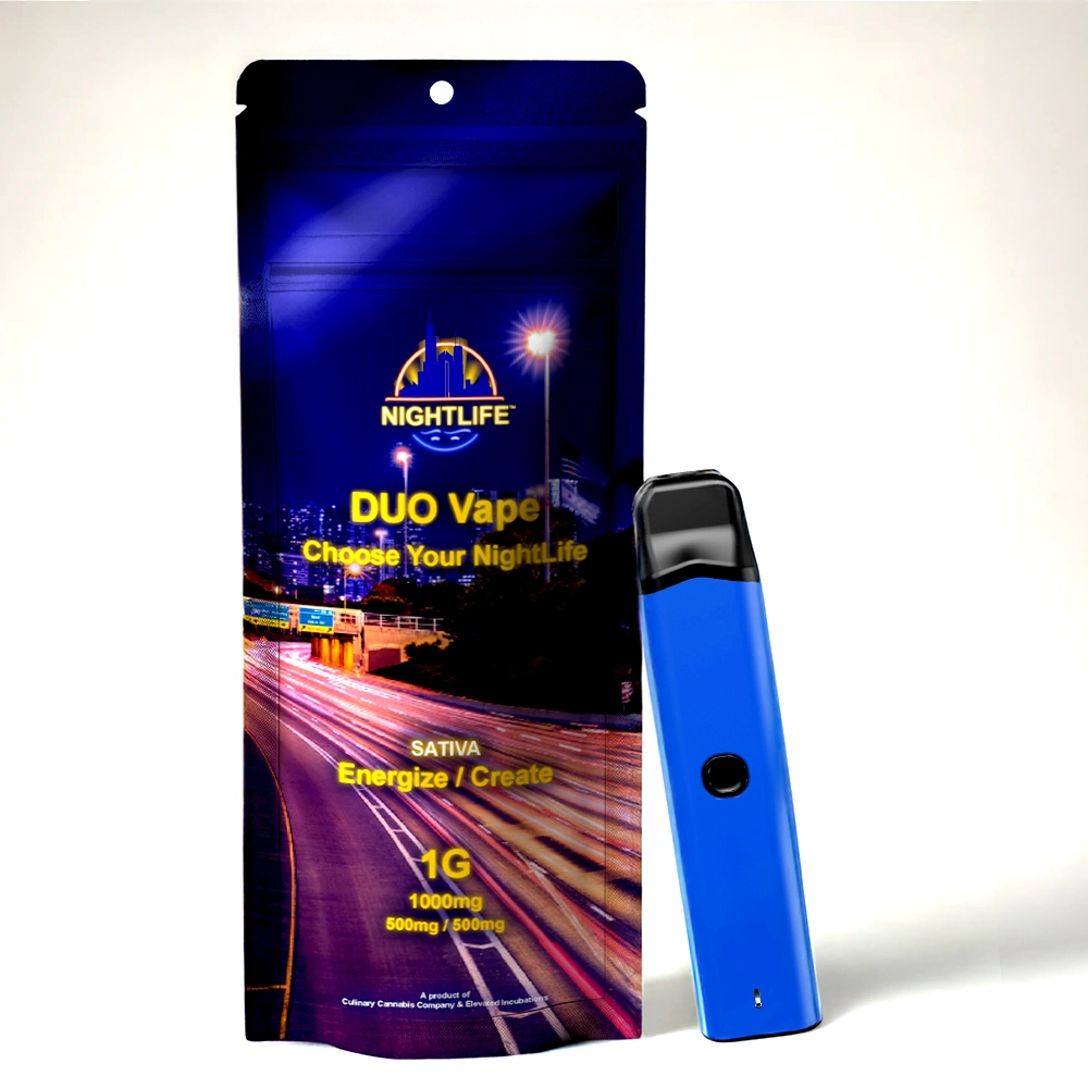 NightLife-Duo-Vape-Sativa-1000mg-Mylar-Bag-Device-Mockup-1000x1000-01 NightLife Duo vape Mylar bag Sativa packaging and vape